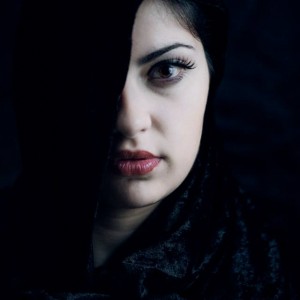 woman half face hood
